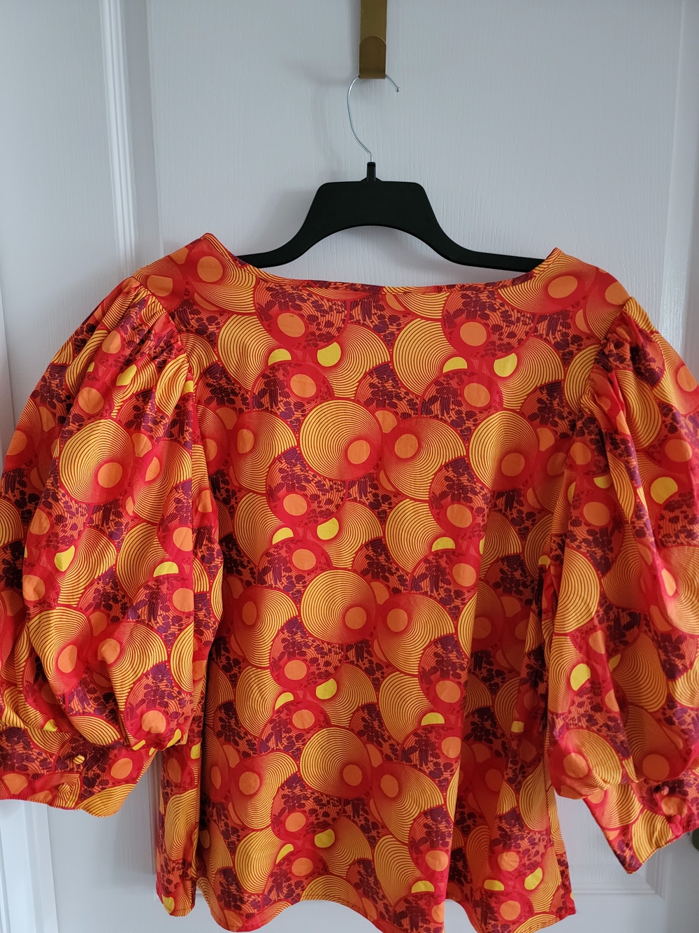 Ashro Orange and Yellow Geo Puff Sleeve Blouse - Picture 3 of 13